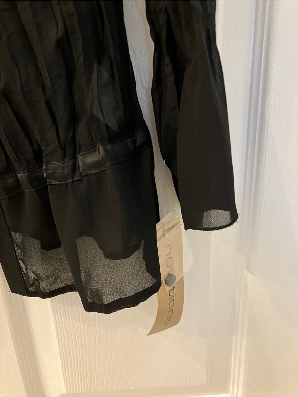 Notations Black Sheer Pleated Button-Front Blouse - Picture 3 of 8
